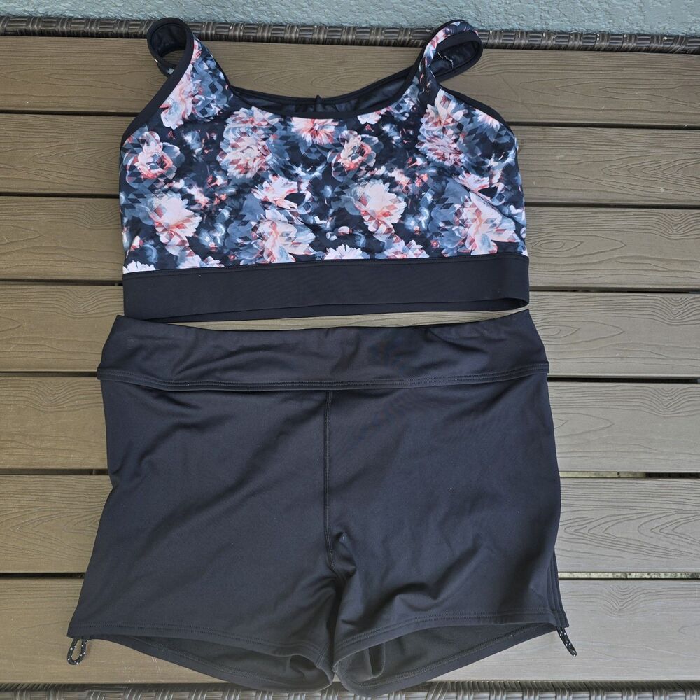TYR Womens Floral Padma Racerback Top & Black Boyshort  Sz 1X NEW Sample